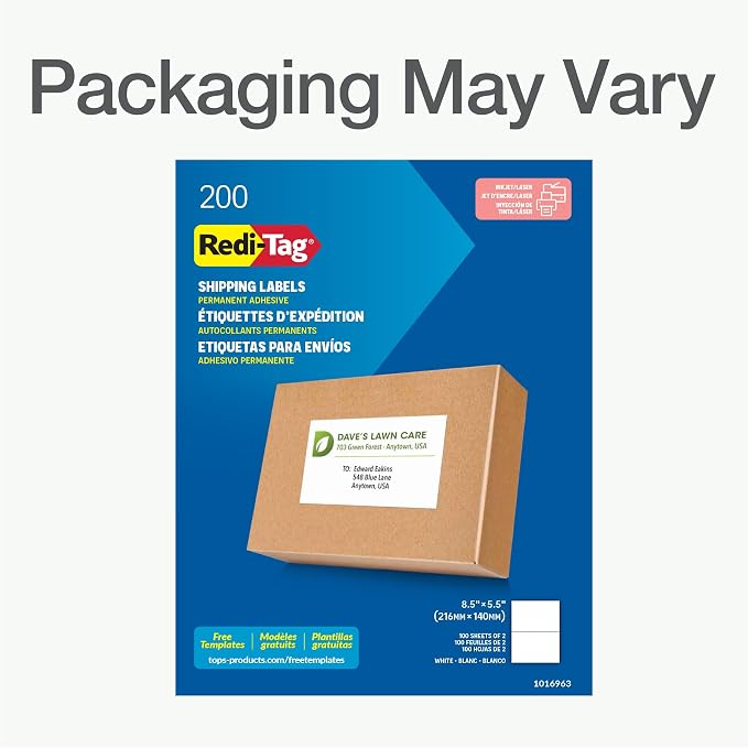 Redi-Tag 5.5" x 8.5" Shipping Labels, 200 per Pack, Laser & Inkjet Half Sheet - Image 5