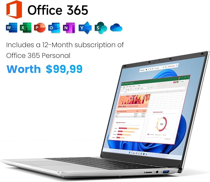 15.6 Inch Laptop with Office 365, 4GB RAM, 128GB Storage Expandable 1TB - Image 4