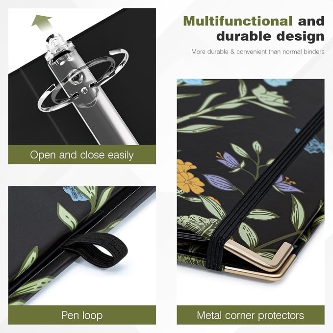 Ospelelf Small Three Ring Binder 2 Inch, Floral Round Ring Clipboard Binder - Image 6
