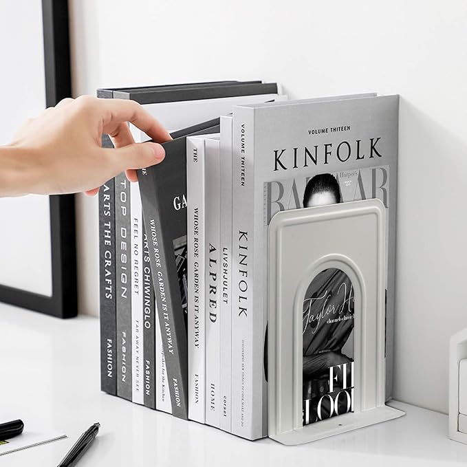 HappyHapi Book Ends, Non-Skid Metal Bookend Supports - Image 2