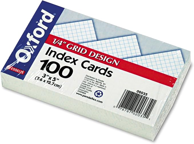 Oxford Grid Design Index Cards, 3 x 5 Inches, 100 per pack by Oxford