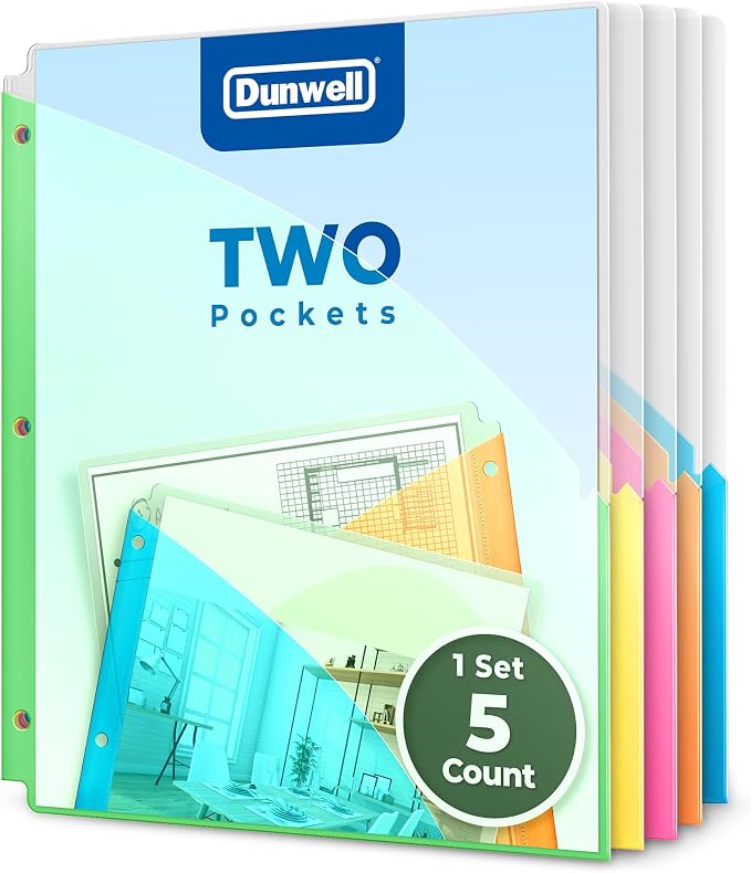 Dunwell 3 Ring Binder Pocket No Tab, Plastic Slash File Jackets by Dunwell