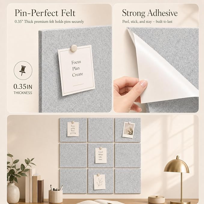 Felt Bulletin Board Tiles, Cork Board Alternative, 48 x 36 in | 0.35 in modular - Image 3