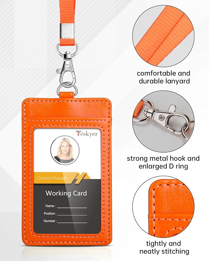 Teskyer Badge Holder with Lanyard, Leather ID Name Badge Card Holder with - Image 2