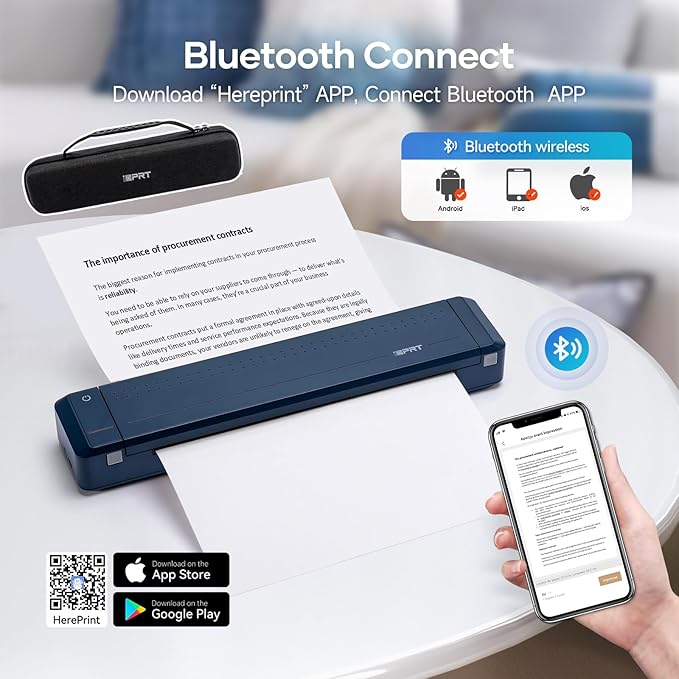 iDPRT MT888 Portable Thermal Printer Wireless for Travel,Support 8.5" X 11" US Letter Compatible with iOS, Android & Laptop,Bluetooth Mobile Inkless Printer with Case, Blue-DeskLoop Office
