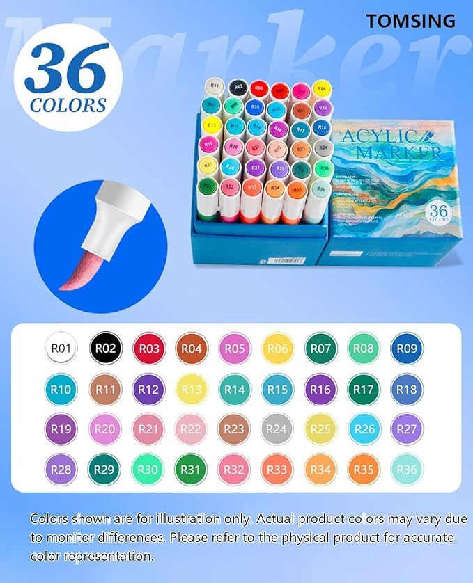 36 Colors Brush Markers Pens,Water-based Ink and Quick-Drying,Painting Supplies Perfect for Plastic Sheets Fabric Bags Ceramics Stone Pottery Wood and Handmade Crafts（36 Colors）-DeskLoop Office