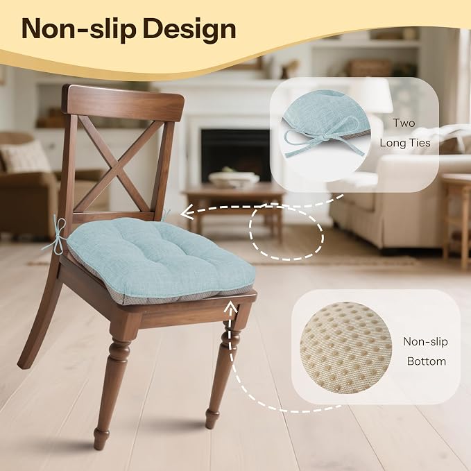 Chair Cushions for Dining Chairs 2 Pack, Aqua Blue | Non-Slip, - Image 4