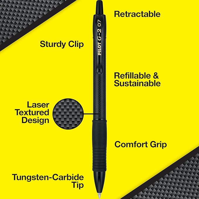 Pilot, G2 Edge Premium Gel Roller Pens, Fine Point 0.7 mm, Black, Pack of 8-DeskLoop Office