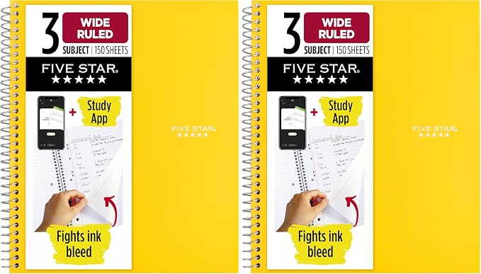 Five Star Spiral Notebook, 3 Subject, Wide Ruled, 150 Sheets | 10-1/2" x 8" by FiveStar