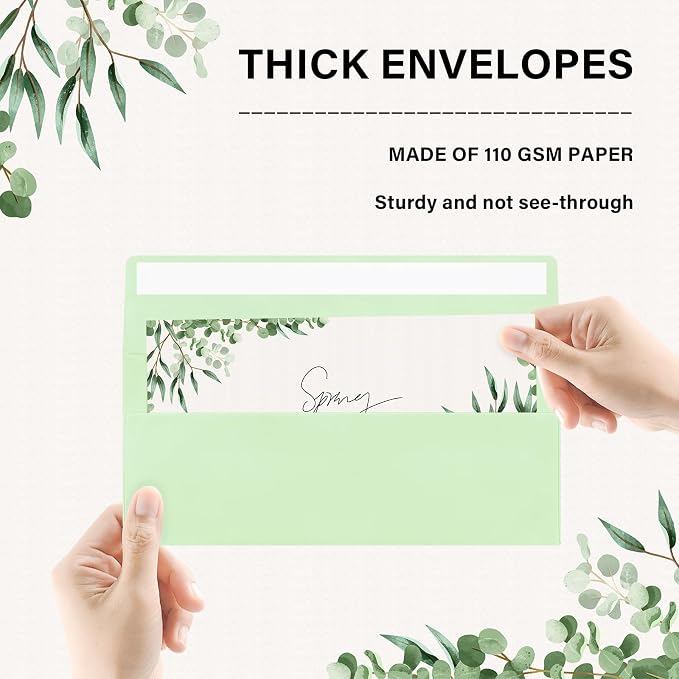 50 Pack #10 Business Envelopes, Self Seal Standard Light Green Envelopes - Image 3