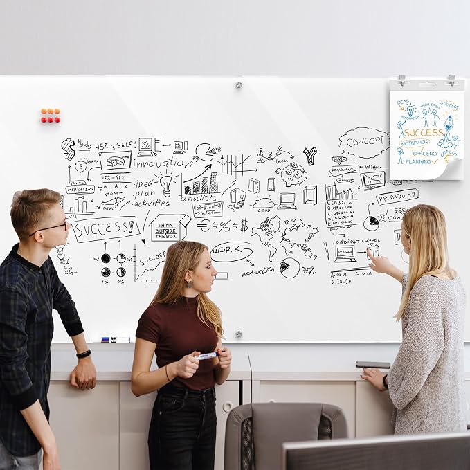 MaxGear 96" x 48" Glass Whiteboard Wall Mounted - Image 7