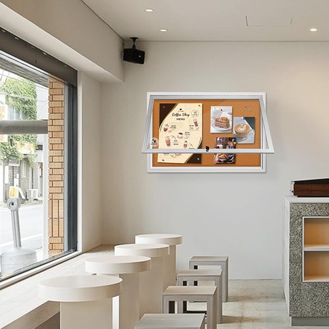 Lockable Outdoor Enclosed Bulletin Board, Weatherproof Cork Noticeboard with Locking Door, Wall-Mounted Aluminum Framed Display Case for Messages,36x24in (5xA4)-DeskLoop Office