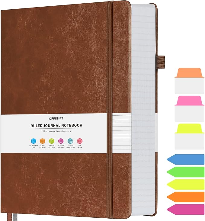 College Ruled Notebook, Large B5 Hardcover Leather Journal, 314 Numbered Pages by OFFIGIFT