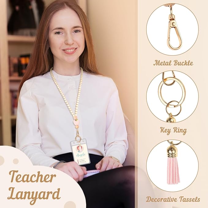 Teacher Gifts Lanyard with ID Holder Cute Wooden Beaded Lanyards - Image 5