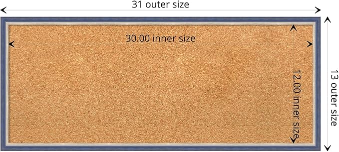 Amanti Art Natural Cork Board for Wall, 13x31 Vision Board with Blue Wood Frame, Medium Corkboard Office Decor for Home Organization, Modern Contemporary Corkboard Pinboard to display items for home-DeskLoop Office