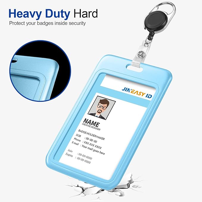JINEASY ID 2 Pack Light Blue Hard Plastic Name Badge Holder Vertical ID Card - Image 6