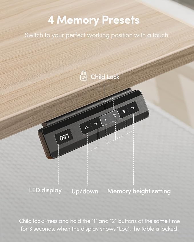 FEZIBO One-Piece Standing Desk Adjustable Height Stand up Home Office Desk, 32x24 Inch Electric Standing Computer Desk, with 4 Memory Presets, Fixable casters, Light Rustic-DeskLoop Office