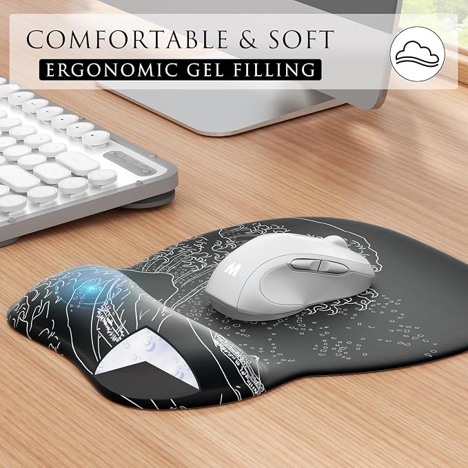 MROCO Ergonomic Mouse Pad with Gel Wrist Rest, 9.4 x 8.1 in, Kanagawa Wave | - Image 3