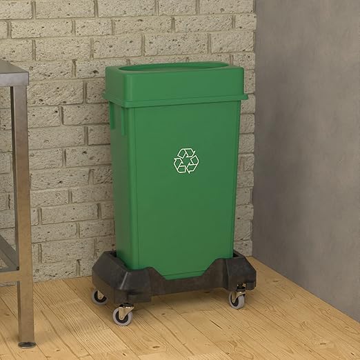 23 Gallon Green Recycle Slim Jim Trash Can with Drop Shot Lid and Dolly-DeskLoop Office