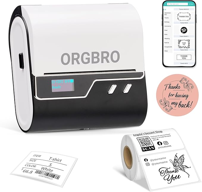 ORGBRO Z3 Label Maker Machine with Tape, 3 Inch Bluetooth Thermal Label Printer, Portable Sticker Printer for Small Business, Office, Home Organization, Barcode, Address, Compatible with Phones & PC-DeskLoop Office