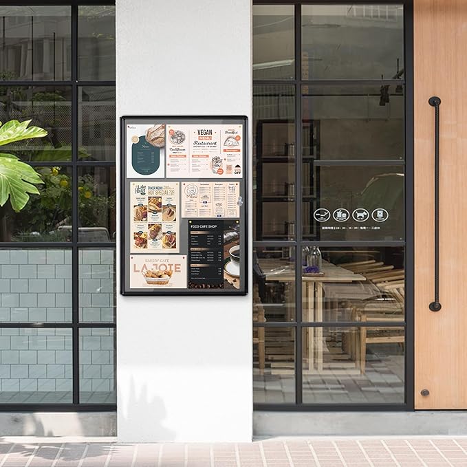 Enclosed Bulletin Board Lockable Display Case Message Board with Locking Door for Indoor, Grey Felt, Black Aluminum Frame, 38 X 28 in-DeskLoop Office