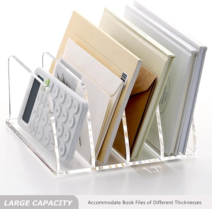 SANRUI Acrylic Mail Sorter Desktop Organizer, 4 Compartments Clear Small File - Image 6