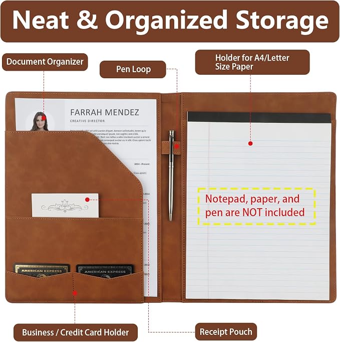 Professional Padfolio Portfolio Binder, Textured Embossing Faux Leather Folder - Image 3