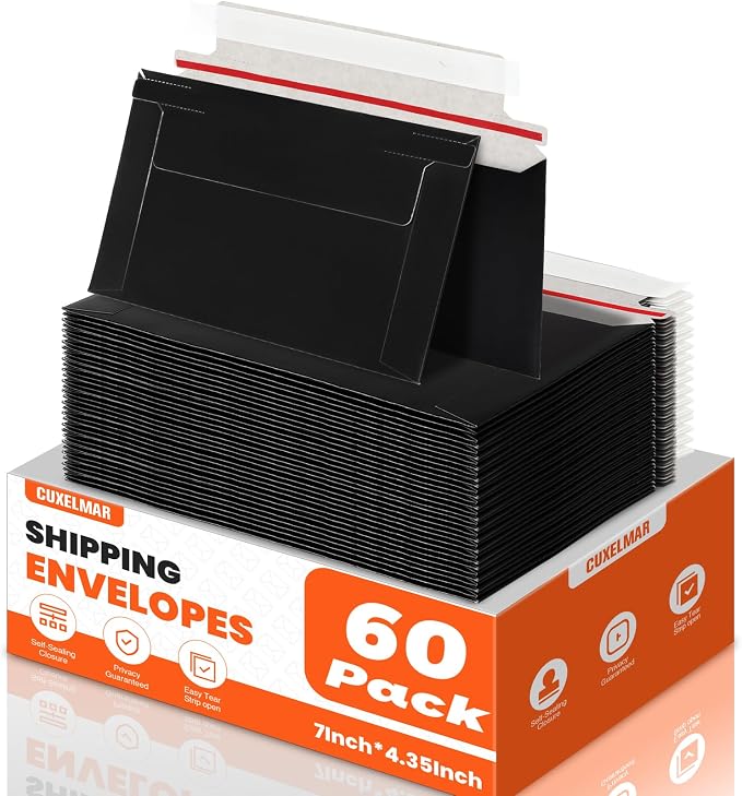 60 Pack Black Rigid Mailers, Perfect Size Shipping Envelopes by Unknown