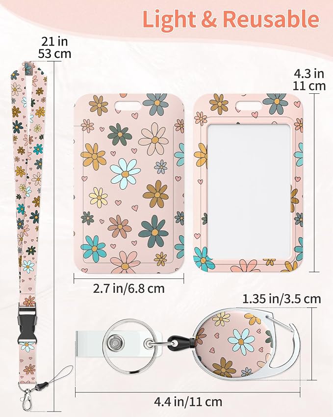 Uniclife 2 Pack Floral Sliding Badge Holder Flower Plastic Case - Image 5