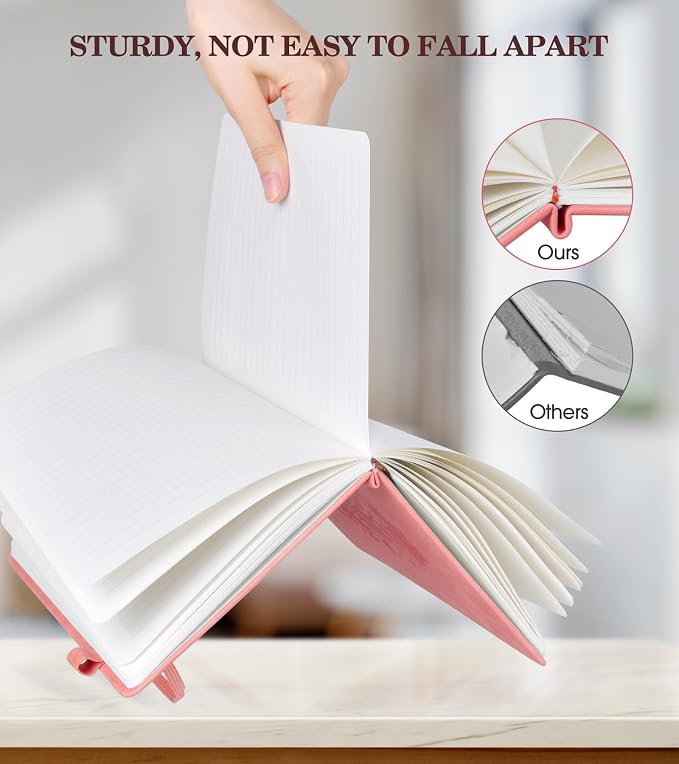 Lined Journal Notebook for Women, A5 Pink Hardcover Leather Journals for Writing - Image 2