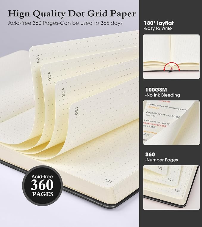 Bullet Dotted Journal Notebook, 360 Numbered Pages Dot Grid Notebooks 8.5 x 11 - Image 2