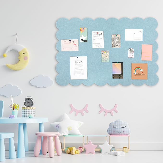 Mooliwe Scalloped Felt Bulletin Board 36 x 24 Inches Foldable Blue Pin Cork - Image 4