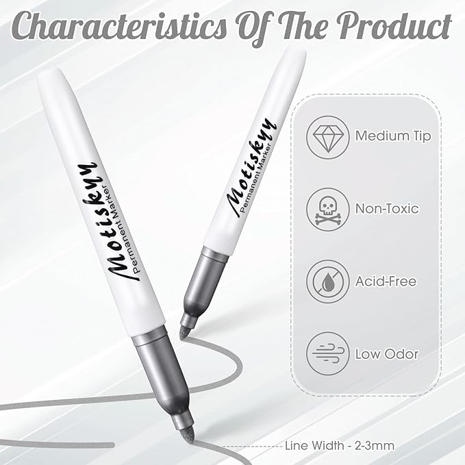 180 Pcs Metallic Permanent Markers Bulk Fine Point Metallic Markers Pens for Fabric, Black Paper, Cards, Scrapbook, Wood, Plastic, Canvas, Mugs, DIY Art Crafts, Etc (Silver)-DeskLoop Office