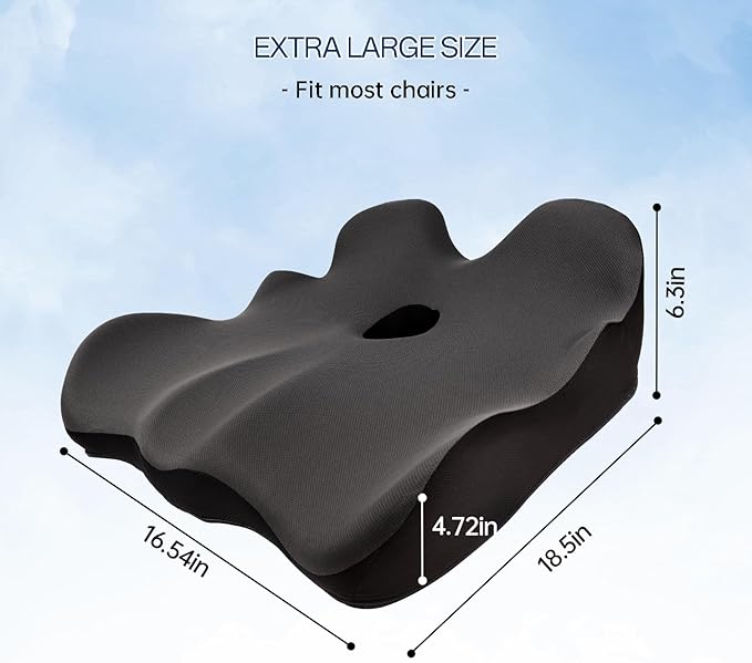 Seat Cushion, X-Large Memory Foam Office Chair Cushion, for Pressure Relief Sciatica & Pain Relief for Long Sitting Hours on Office/Home Chair, Car (Grey)-DeskLoop Office