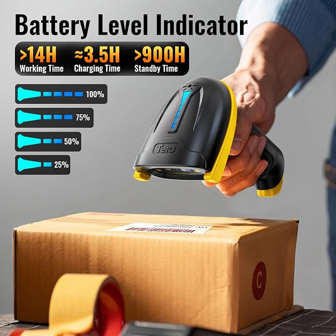 Tera Barcode Scanner with Battery Indicator: 1D Wireless, 5100 Yellow | USB - Image 2