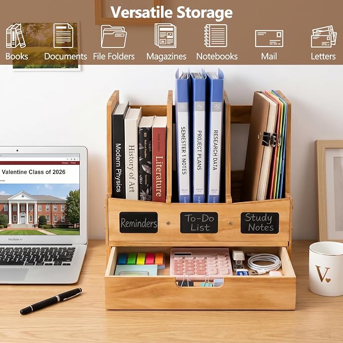 Wood Desk File Organizer, 3-Section Vertical File Holder - Image 8