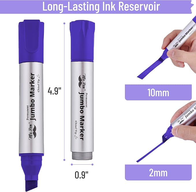 Mr. Pen- Jumbo Permanent Markers, 4 Pack, Chisel Tip, Wide Tip | Large - Image 4