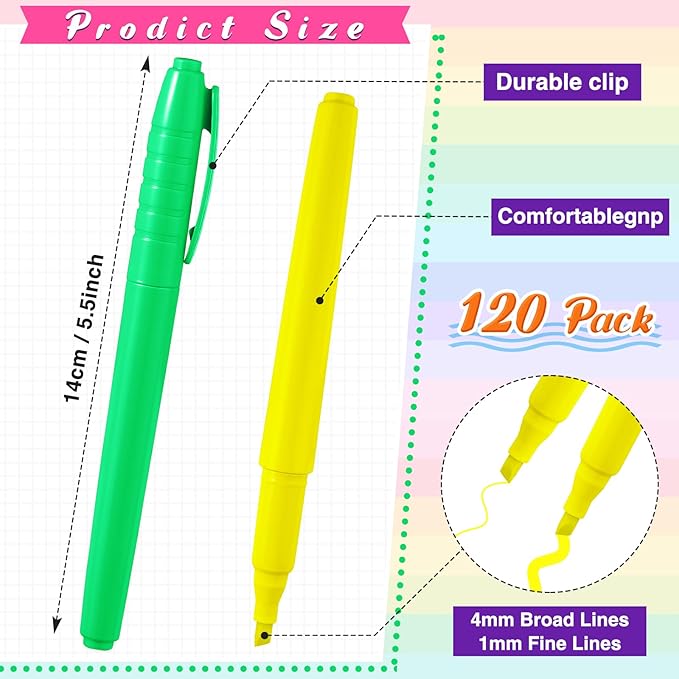 Seajan 120 Pack Highlighters Assorted Colors Highlighter Markers Chisel Tip Highlighter Pens Quick Drying Markers Bulk for Adults Home Office Supplies(Bright Colors)-DeskLoop Office