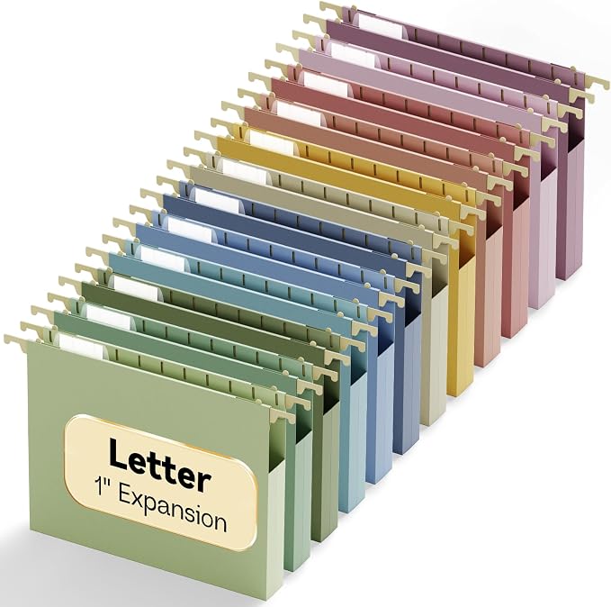 Plastic Hanging File Folders Letter Size, 12 Pack Reinforced Filing Cabinet by NORDUN