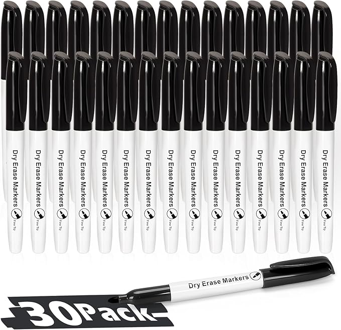 Duchong Dry Erase Markers, 30 Packs Black Fine Tip Whiteboard Markers by Duchong