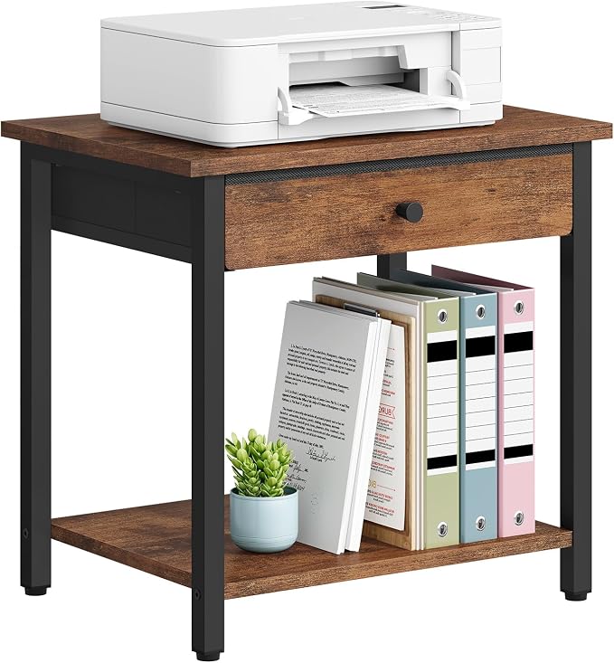 Gewudraw Printer Stand with Storage Drawer, 2-Tier Under Desk Printer Table by Gewudraw
