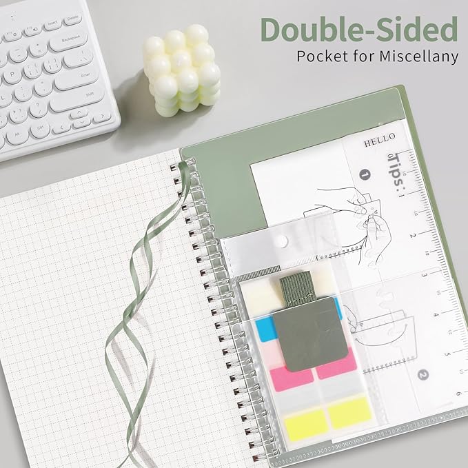 AHGXG Graph Paper Notebook - Spiral Notebook Journal 160 Pages, A5 Graph Notebook 5.7" x 8.3", 100 gsm Thick Grid Paper, Waterproof Plastic Cover, for School Writing Engineering Math, Sage Green-DeskLoop Office