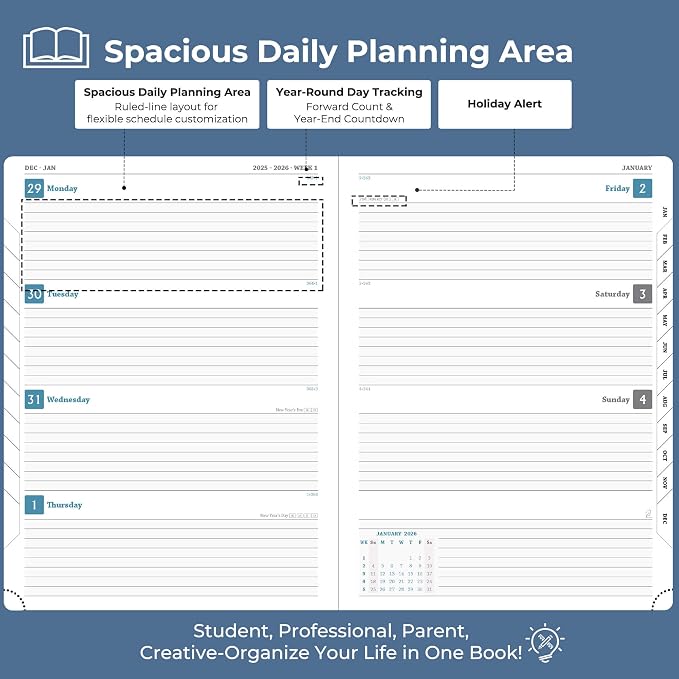 IN-LUXPRO Planner 2026 Daily Weekly and Monthly, 11.5"x8.5", 12 Months Spiral - Image 3