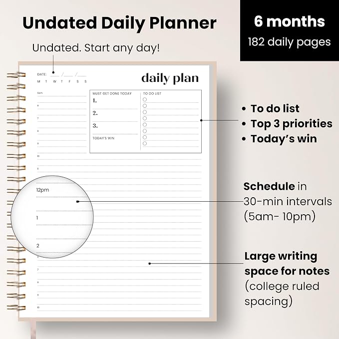 Undated Daily & Monthly Planner 2026-2027 | Hourly Schedule | Large 8.5" x 11" - Image 3