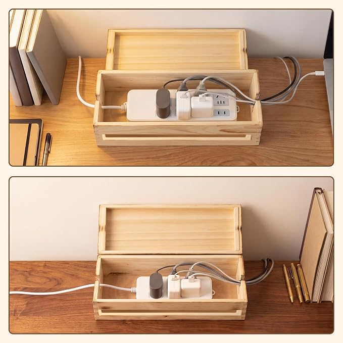 Changsuo Cable Management Box Wooden Cord Organizer Box - Image 7