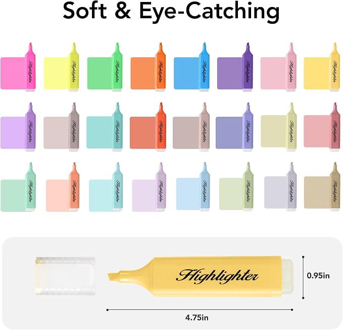 24 Pack Pastel Highlighters, Quick-Dry Chisel Tip Marker Pens | Mini - Image 2