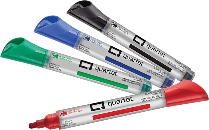 Quartet Glass Board Dry Erase Markers, Bullet Tip, 4 Pack by Quartet