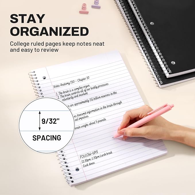 SUNEE Spiral Notebooks, 3 Pack, College Ruled Paper, 70 Sheets per Notebook - Image 5