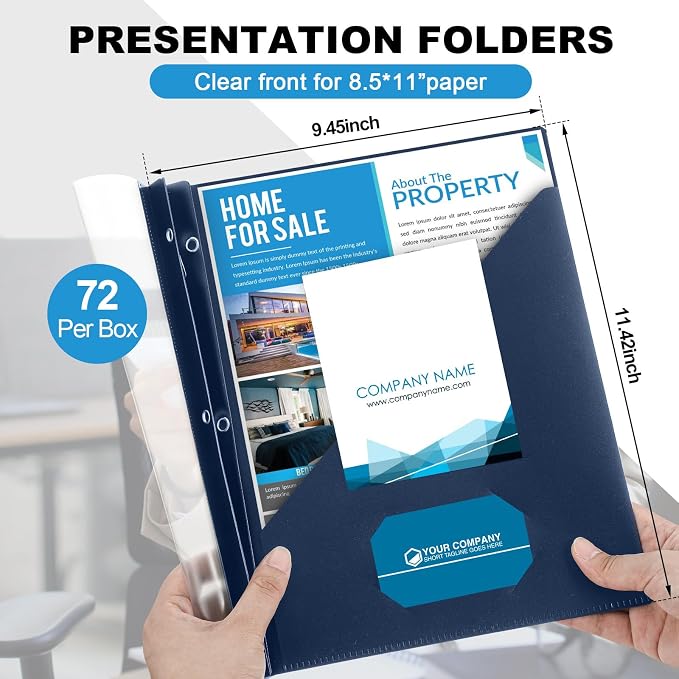 Teling Clear Report Cover with 3 Prongs, Plastic Report Presentation Folders 90 - Image 2