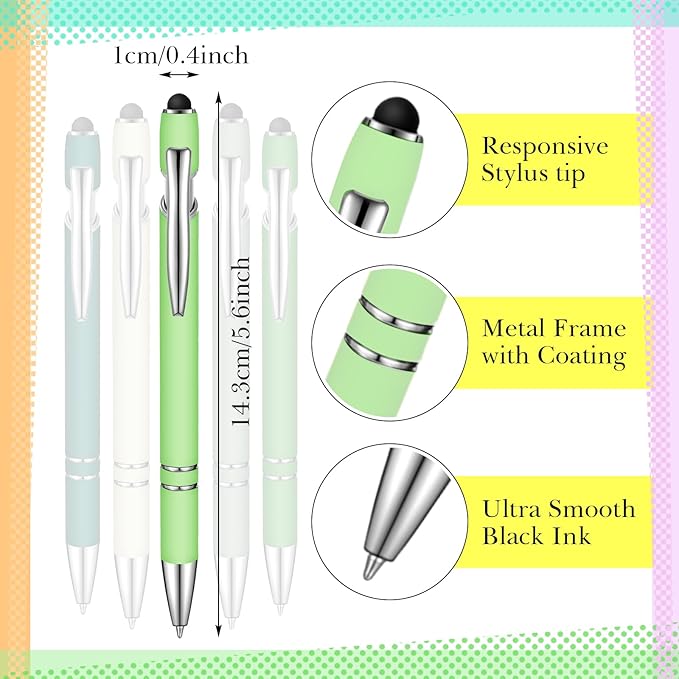 Zonon 38 Pieces Rubberized Ballpoint Pen with Stylus Tip Stylish Metal Pen Capacitive Styli with Soft Rubberized Grip, Black Ink for Most Devices(Charming Colors)-DeskLoop Office